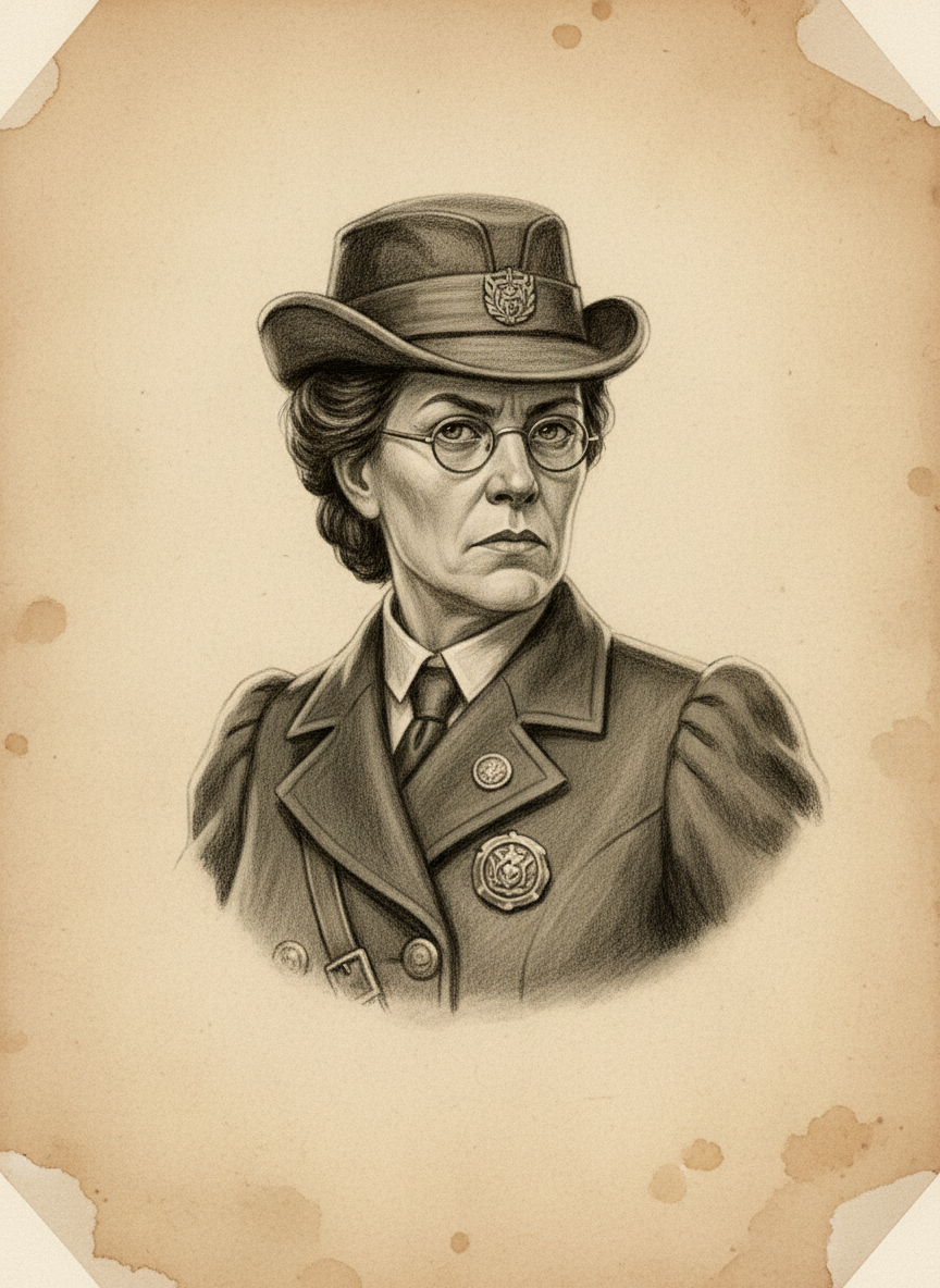 Black and white pencil dossier portrait of Herta Stoltz, shown head and shoulders on vellum.