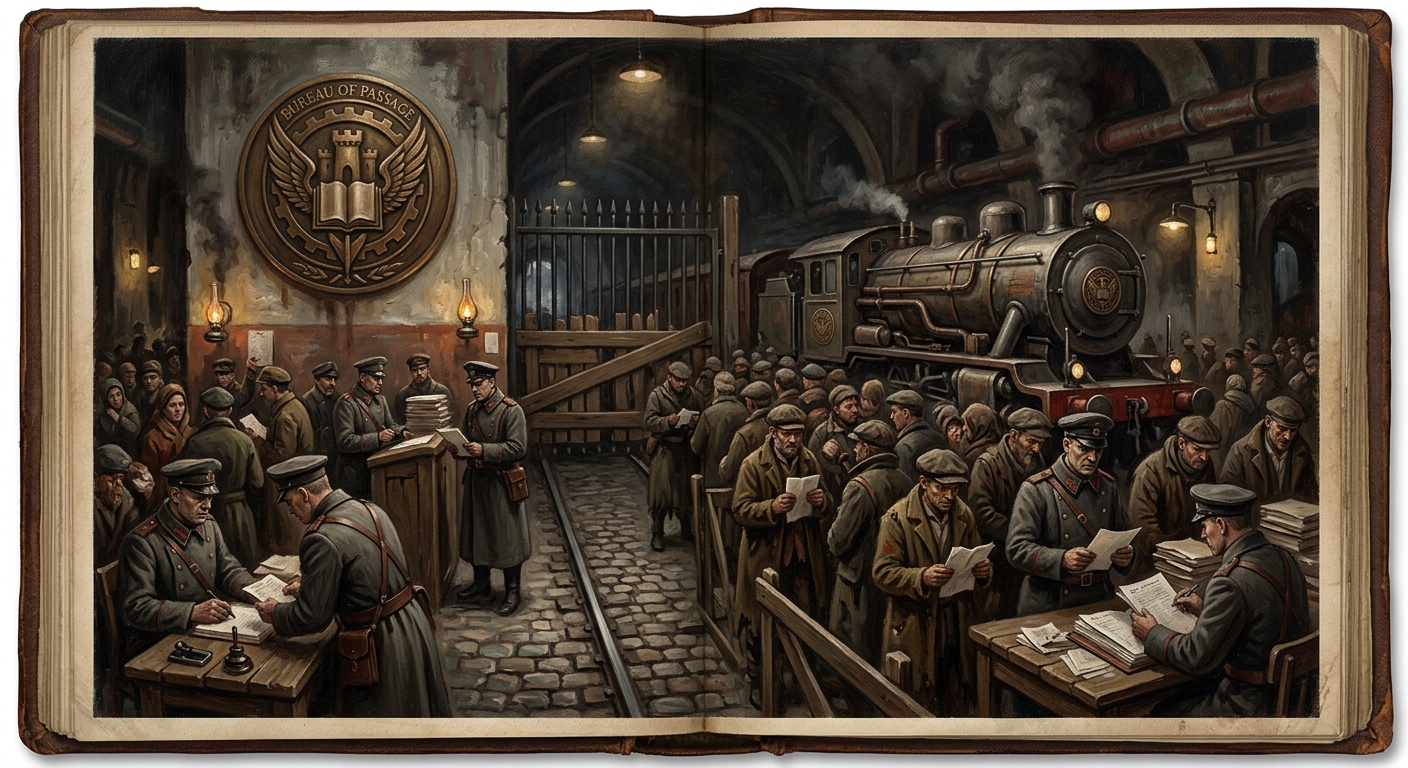 Bureau of Passage — Bureau of Passage, rendered as oil-painting.