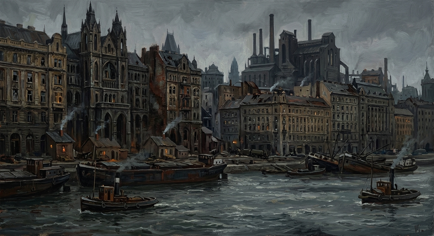 Pest, Abandoned Bank — Pest, Abandoned Bank, rendered as oil-painting.