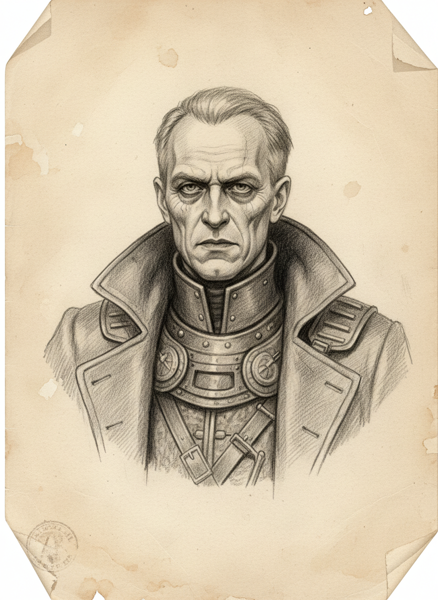 Black and white pencil dossier portrait of Althazar of Pest, shown head and shoulders on vellum.