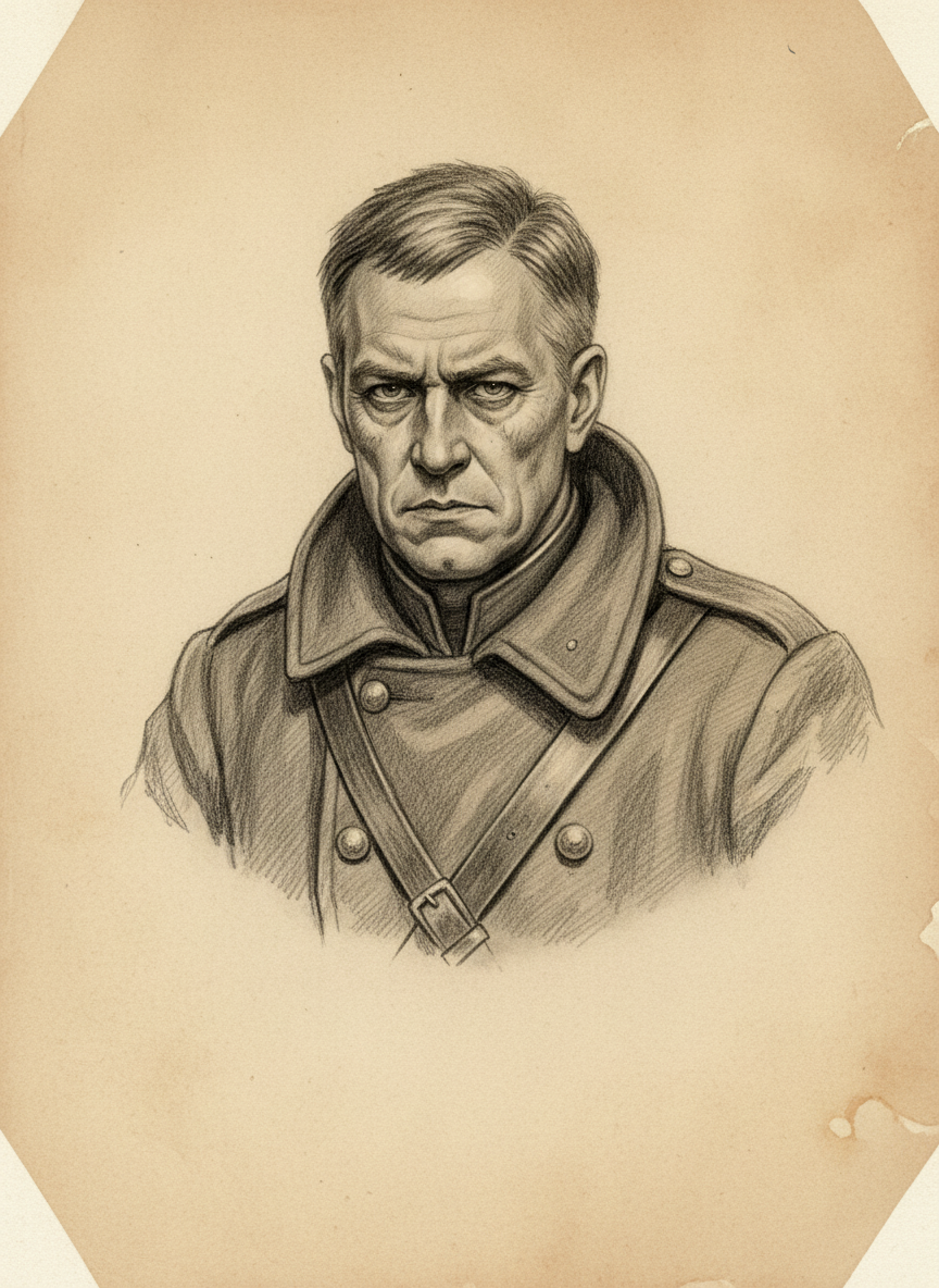 Black and white pencil dossier portrait of Canon-Warden Albrecht Goss, shown head and shoulders on vellum.