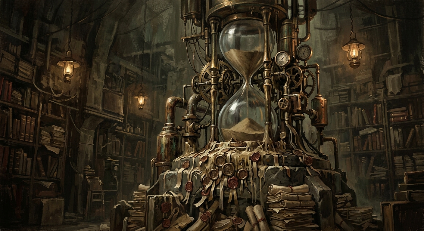 The Hourglass Monolith — The Hourglass Monolith, rendered as oil-painting.