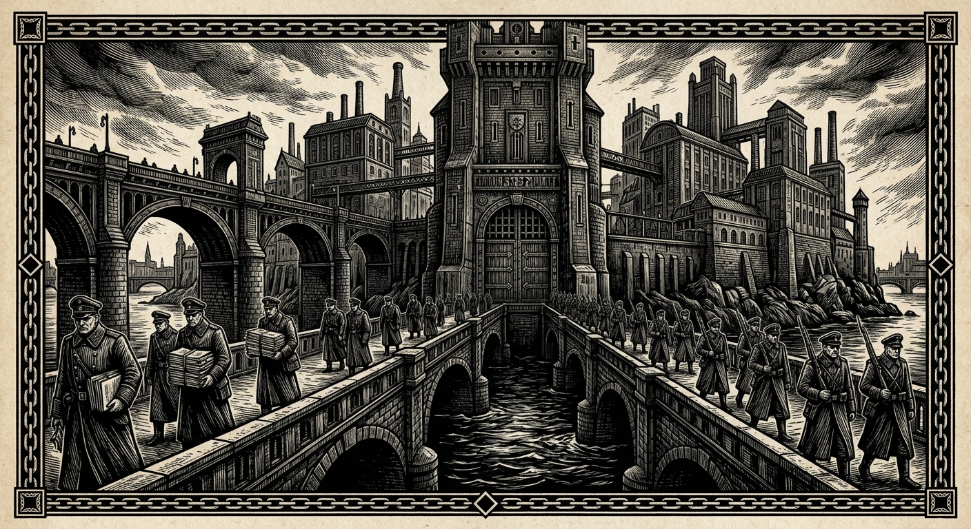 Archonate Isle — On the Bridges and Gates, rendered as woodcut.