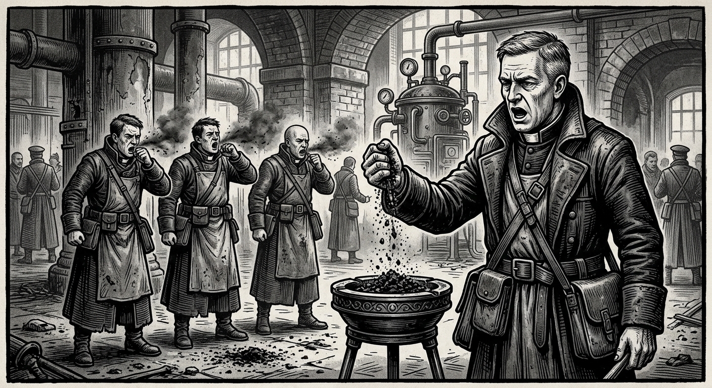 Ash Chaplains — On Training and the Making of a Throat, rendered as woodcut.