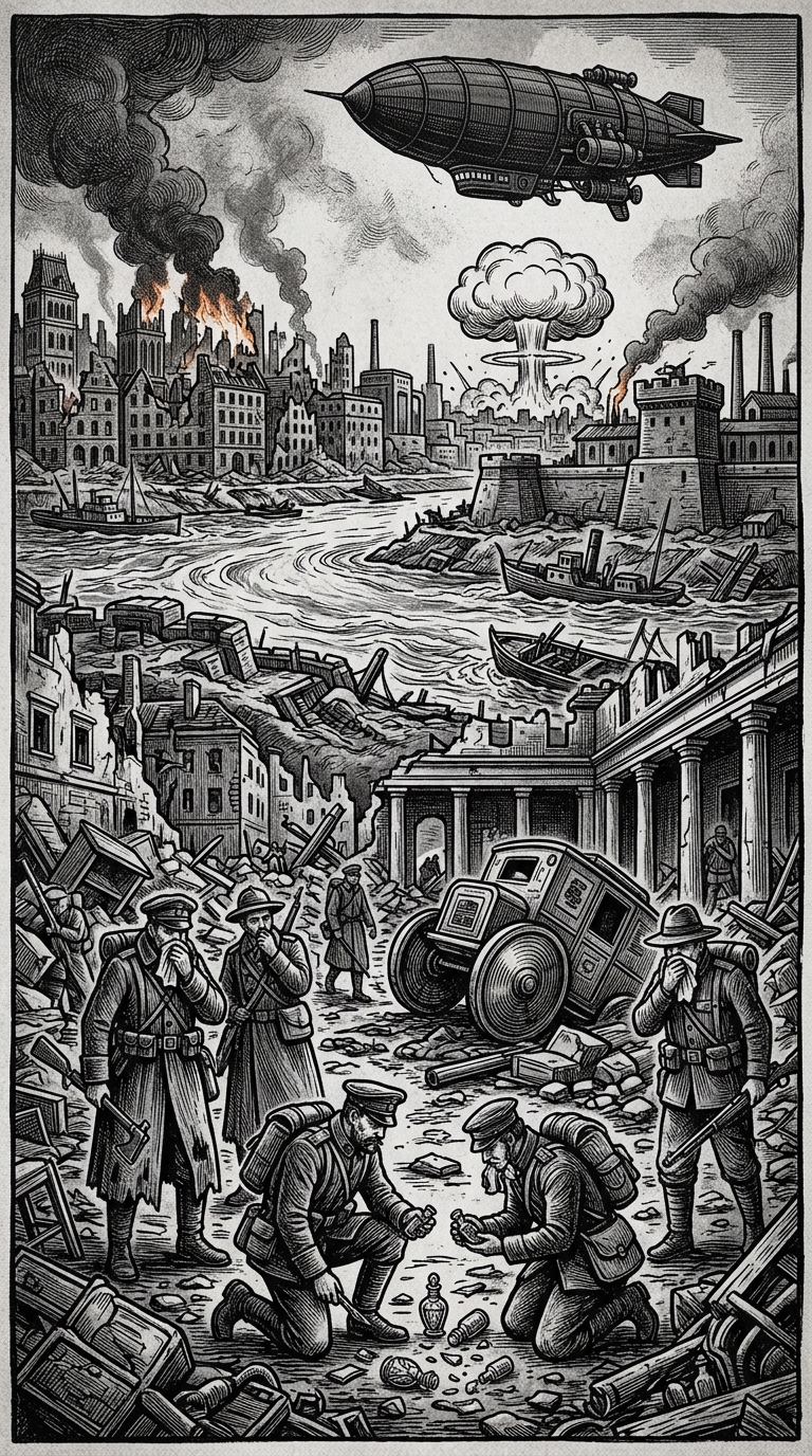 Belgrade — On the Shattered Courts and the Scent Before the Fire, rendered as woodcut.