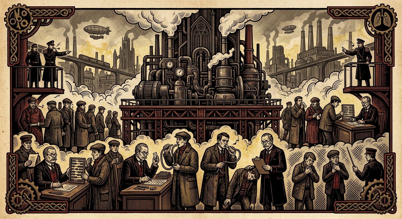 The Breath Office — On Irongate, Where Breath Must Sing, rendered as woodcut.