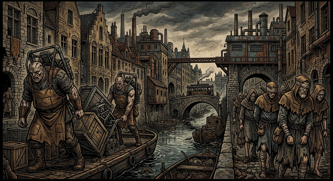 Bruges — On Grotesques and Exiled Hands, rendered as woodcut.