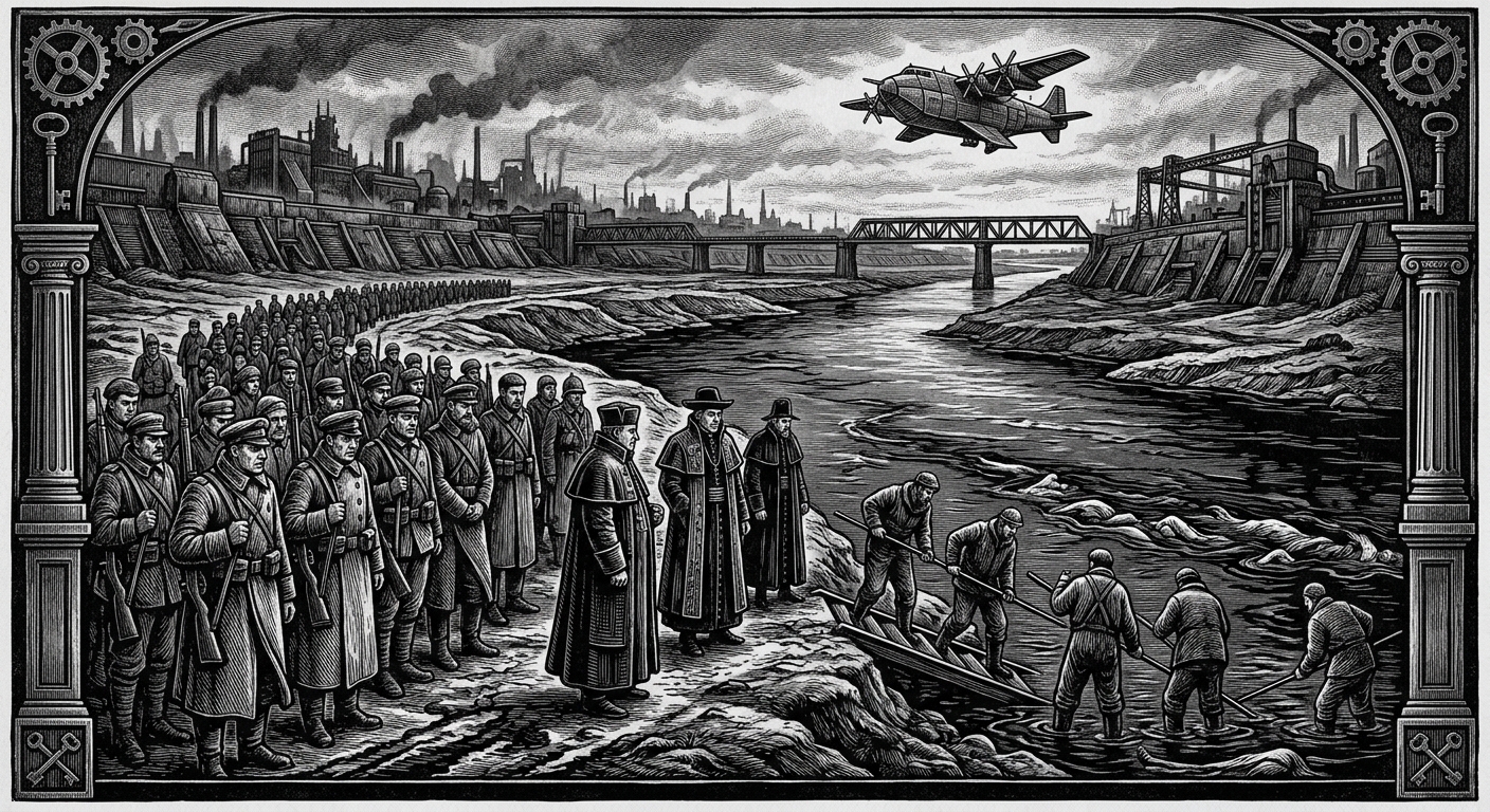 The Bug River — On the First Refusal at the Water, rendered as woodcut.