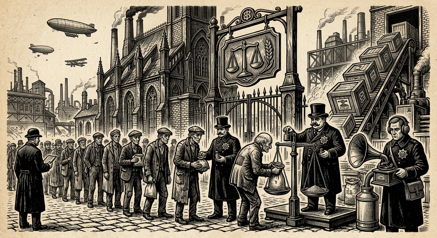 Bureau of Commerce — On Tariff-Chapels and Lawful Shortage, rendered as woodcut.