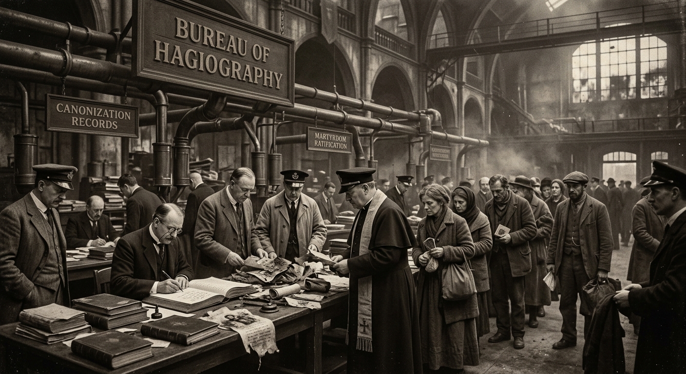Bureau of Hagiography — On Its Birth Among Ash and Missing Names, rendered as photograph.