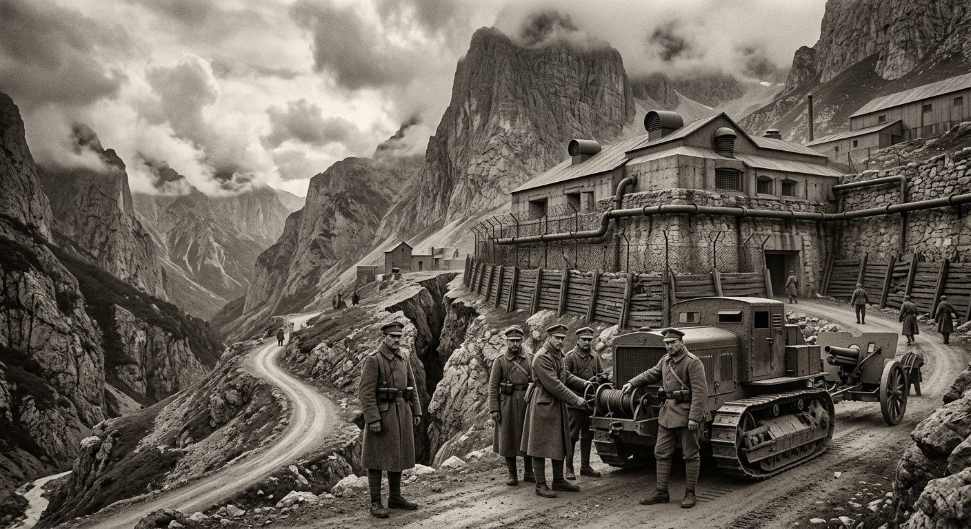 Carpathians — On the Old Road and the Sundering Scar, rendered as photograph.