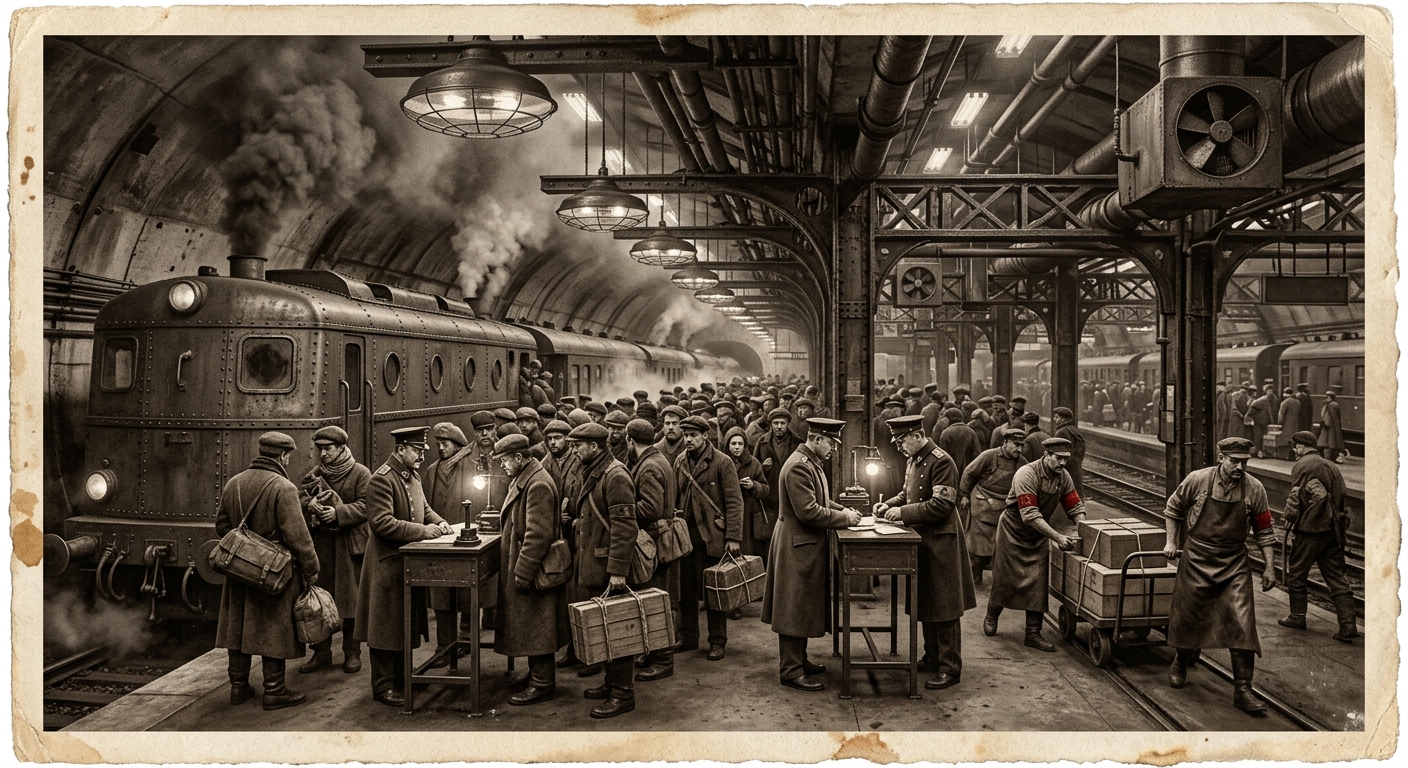 Central Corridor — On Munich, Where Motion Is Packed, rendered as photograph.