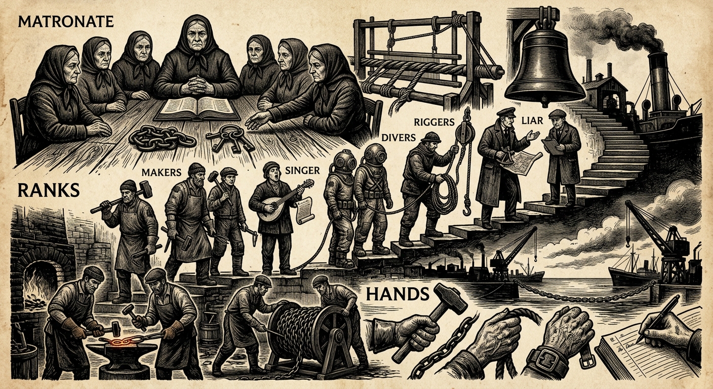 Chainwrights — On Ranks, Hands, and the Matronate, rendered as woodcut.