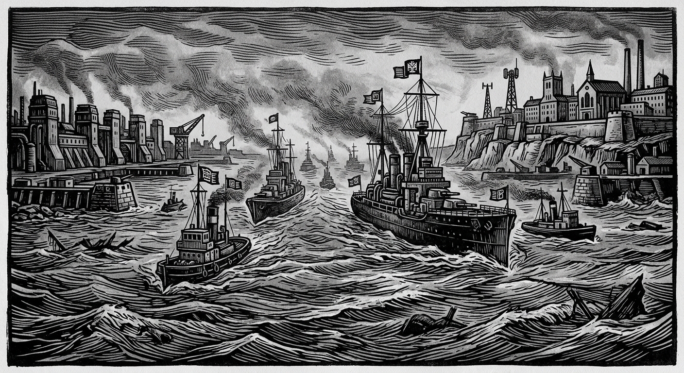 Channel — On Calais, Dover, and the Narrowest Argument, rendered as woodcut.