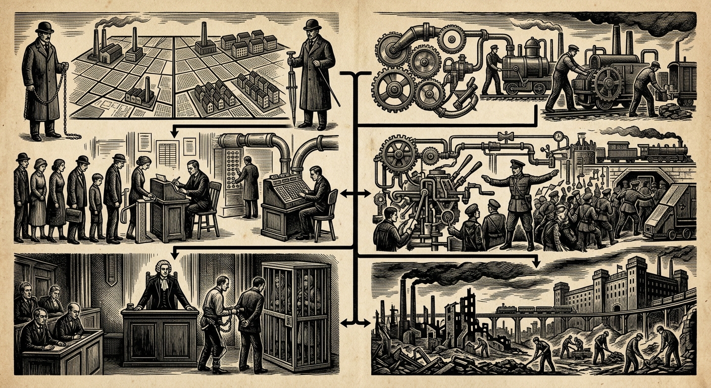 Concordats of Governance — On the Seven Schedules, rendered as woodcut.