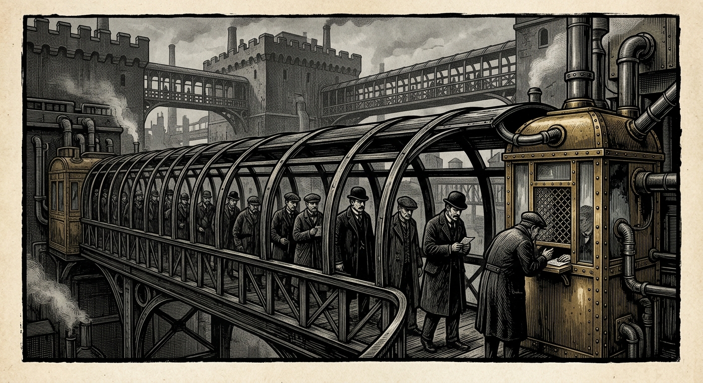 Confessional Lanes — On the Architecture of Listening, rendered as woodcut.