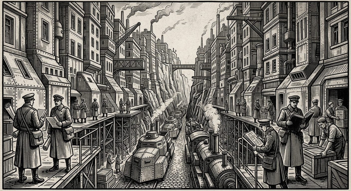 Danube — On the Corridor of Cities, rendered as woodcut.