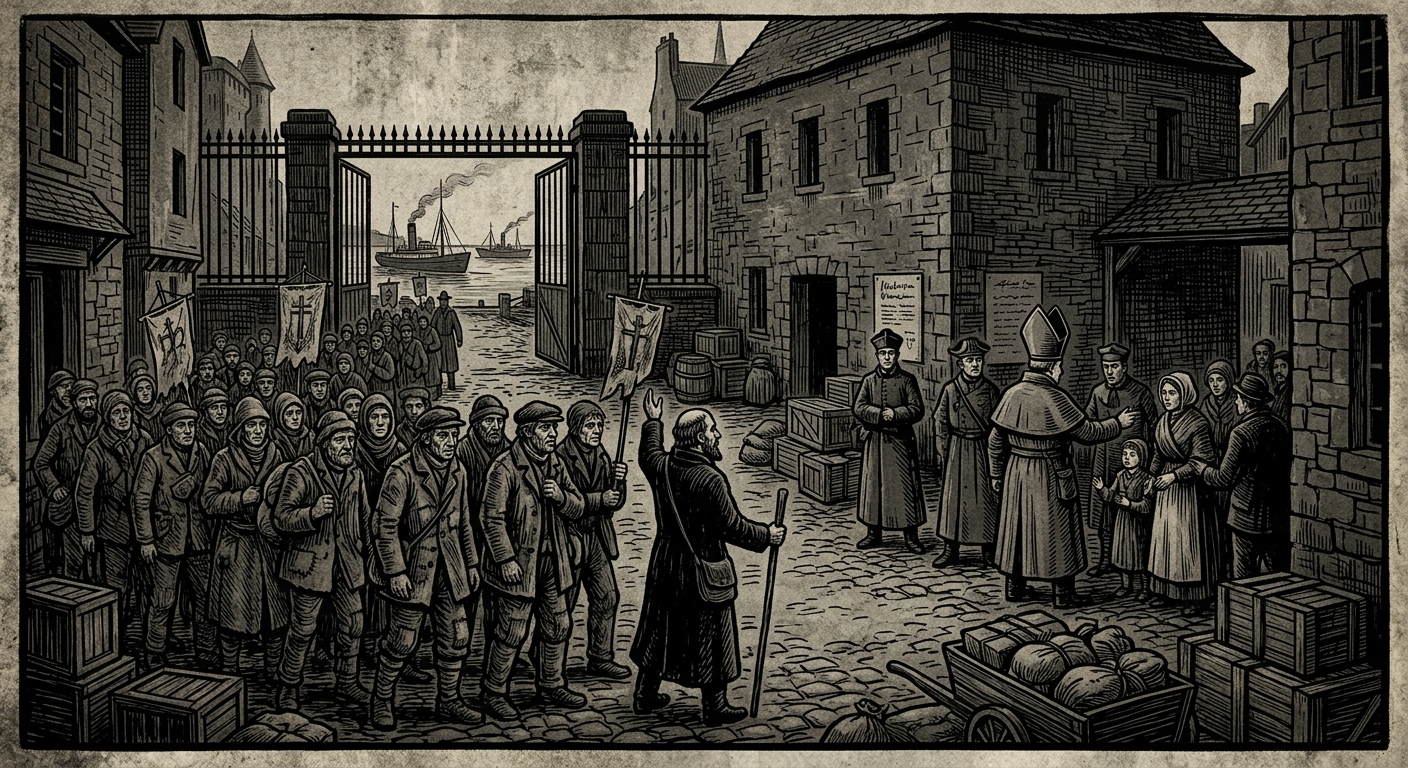 Dinan — On Father Gaël's Departure, rendered as woodcut.