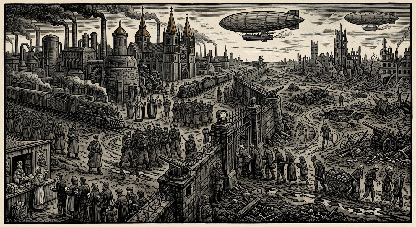 Europe — On the Sundering and the Great Retreat, rendered as woodcut.