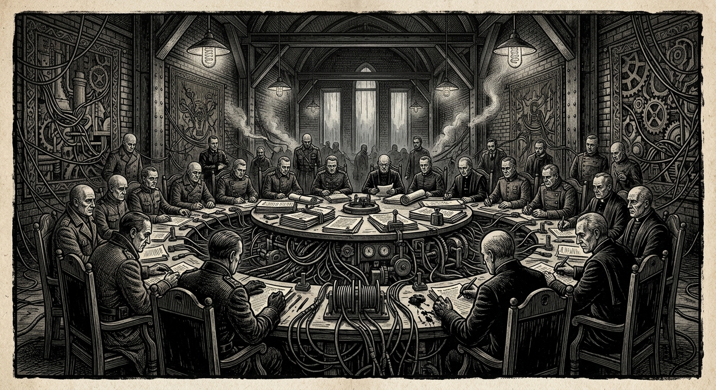 Fifteenth Doctrinal Congress — On the Hall, the Delegates, and the Table of Wire, rendered as woodcut.