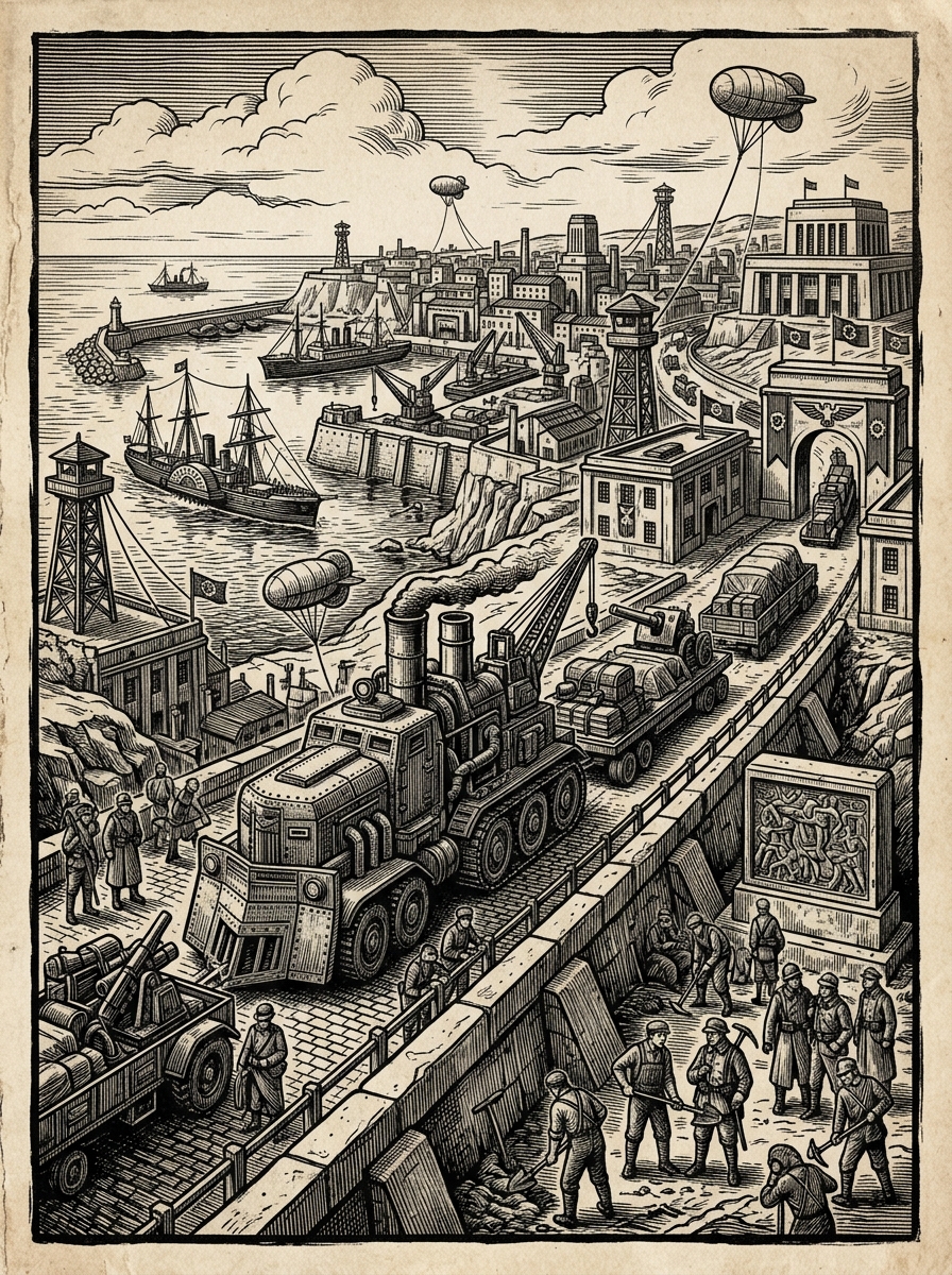 France — On the Atheist War Roads, rendered as woodcut.
