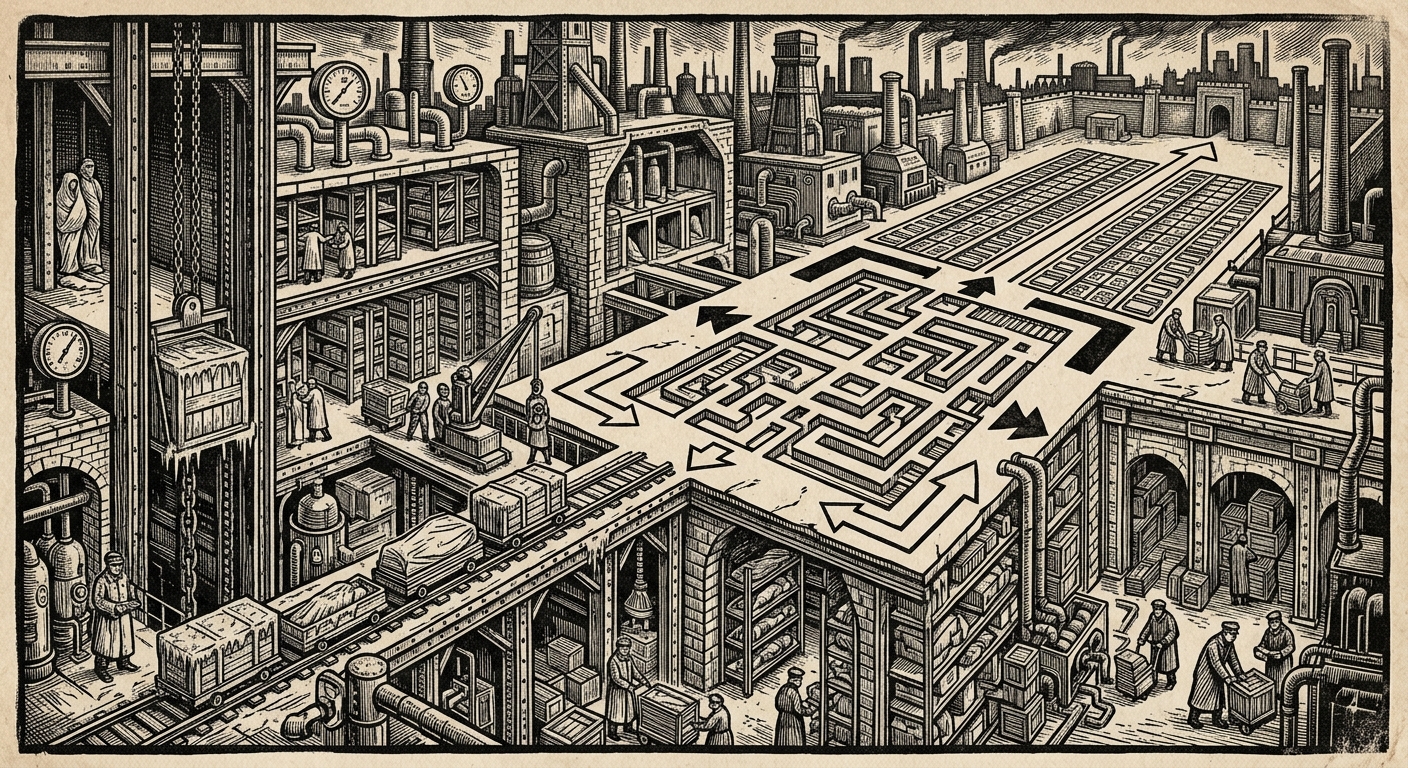 Frost Yards — On the Arrangement of Vaults and Yards, rendered as woodcut.