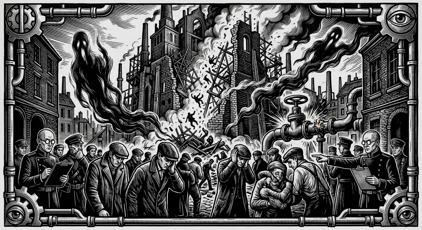 The Great Hush — On the Nine Hours, rendered as woodcut.