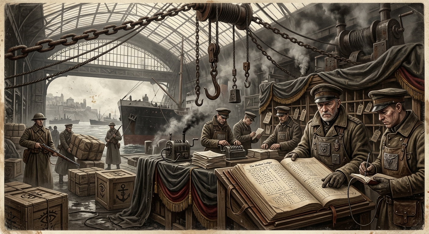 The Harbor Ledger — On the Origins of Passage Accounting, rendered as photograph.