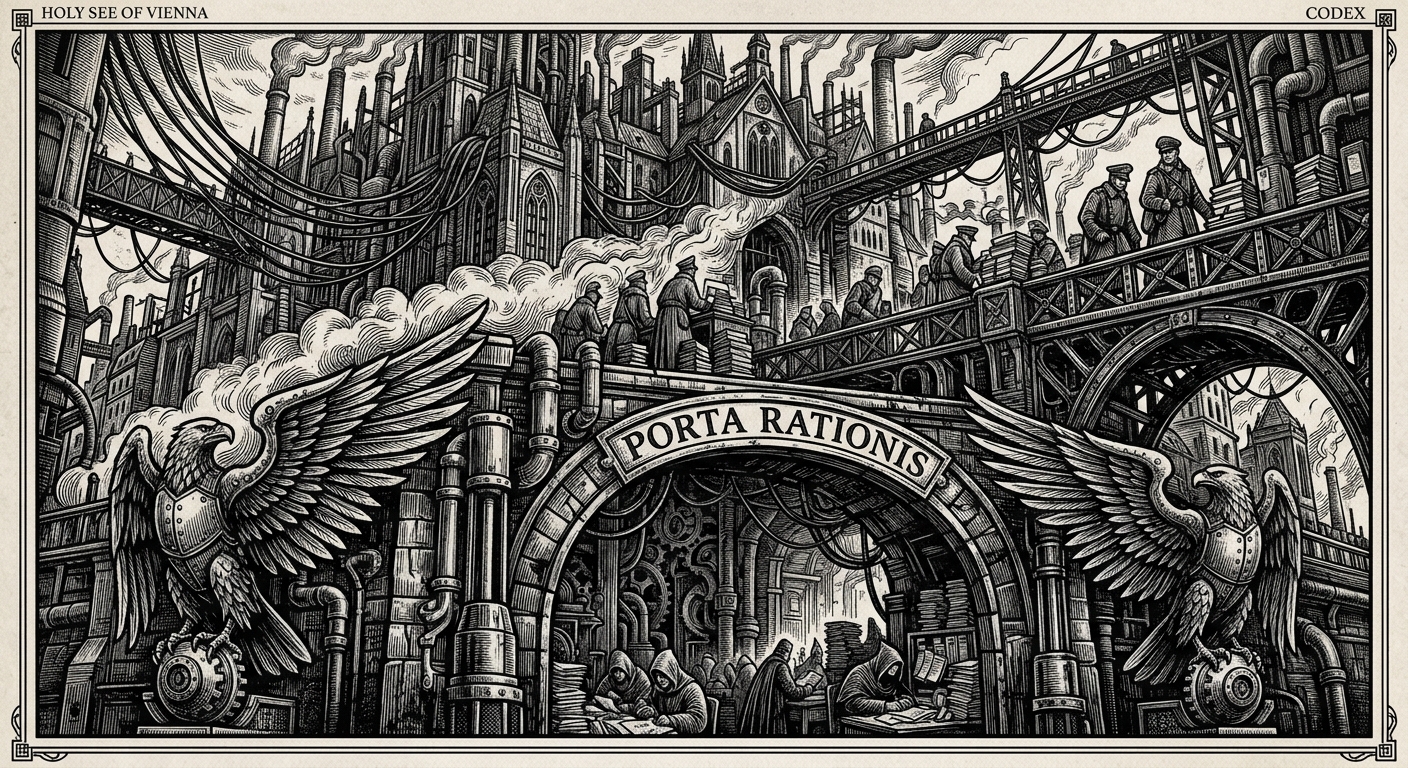 Holy See of Vienna — On Reason at the Gate, rendered as woodcut.