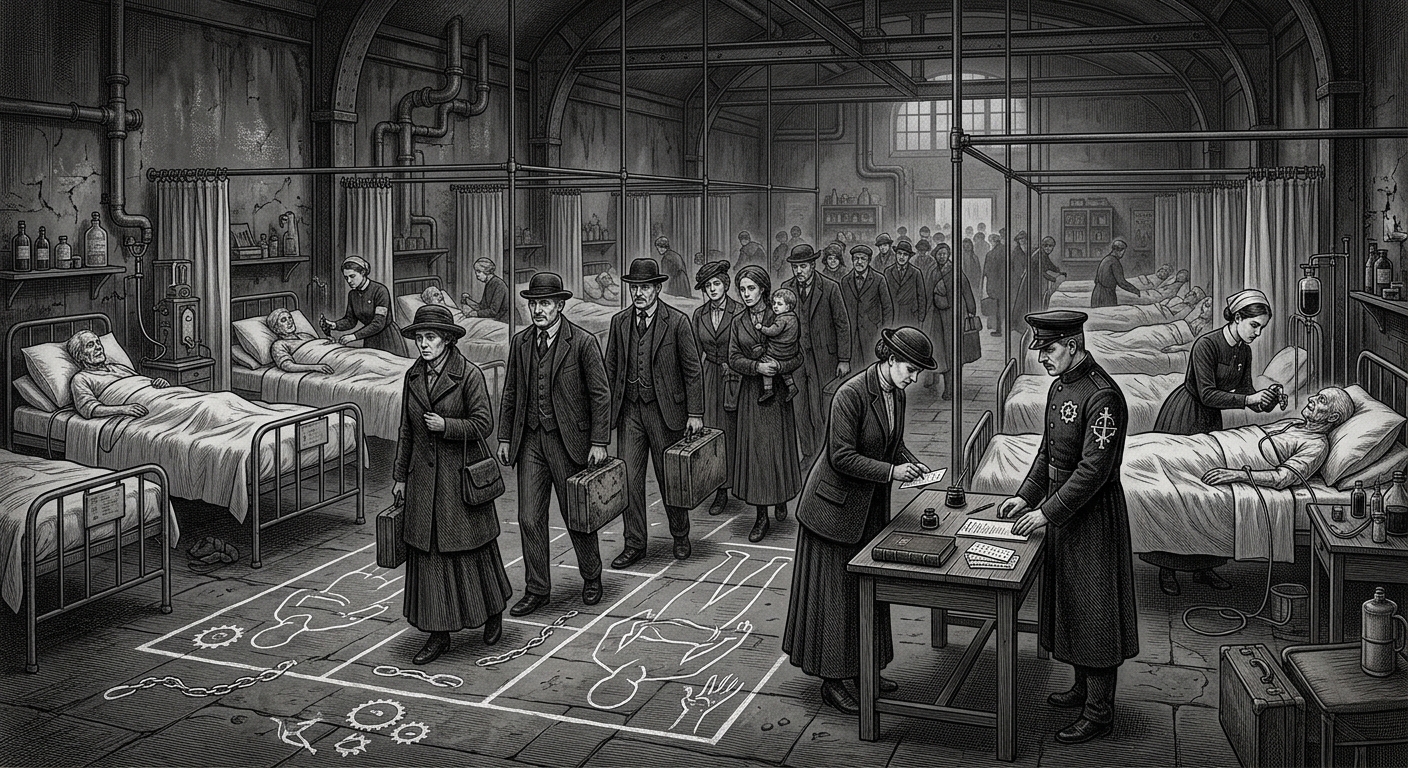 Hospices of Departure — On the Family Line, rendered as engraving.