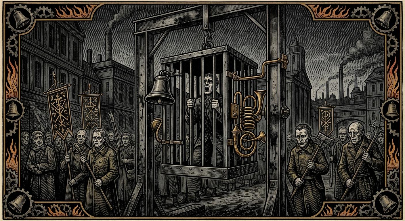 Iron Choir of Mainz — On the Cage and Its Proper Occupant, rendered as woodcut.
