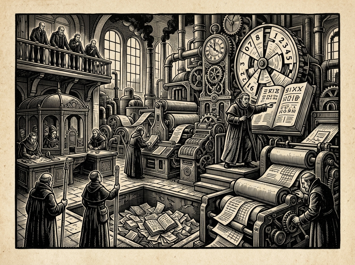 The Manifest Court — On the Machinery of Legibility, rendered as woodcut.