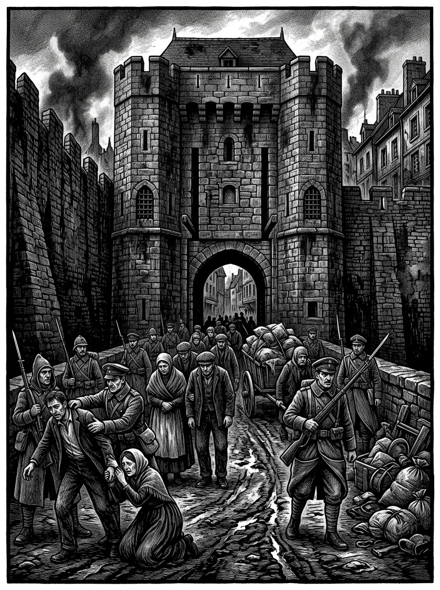 Porte Saint-Vincent — On the Afternoon of A.S. 10, rendered as woodcut.
