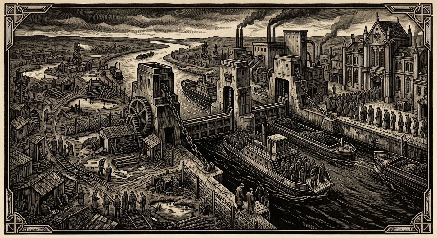 The Rhine Corridor — On Nodes, Gates, and Minor Kingdoms of Delay, rendered as woodcut.