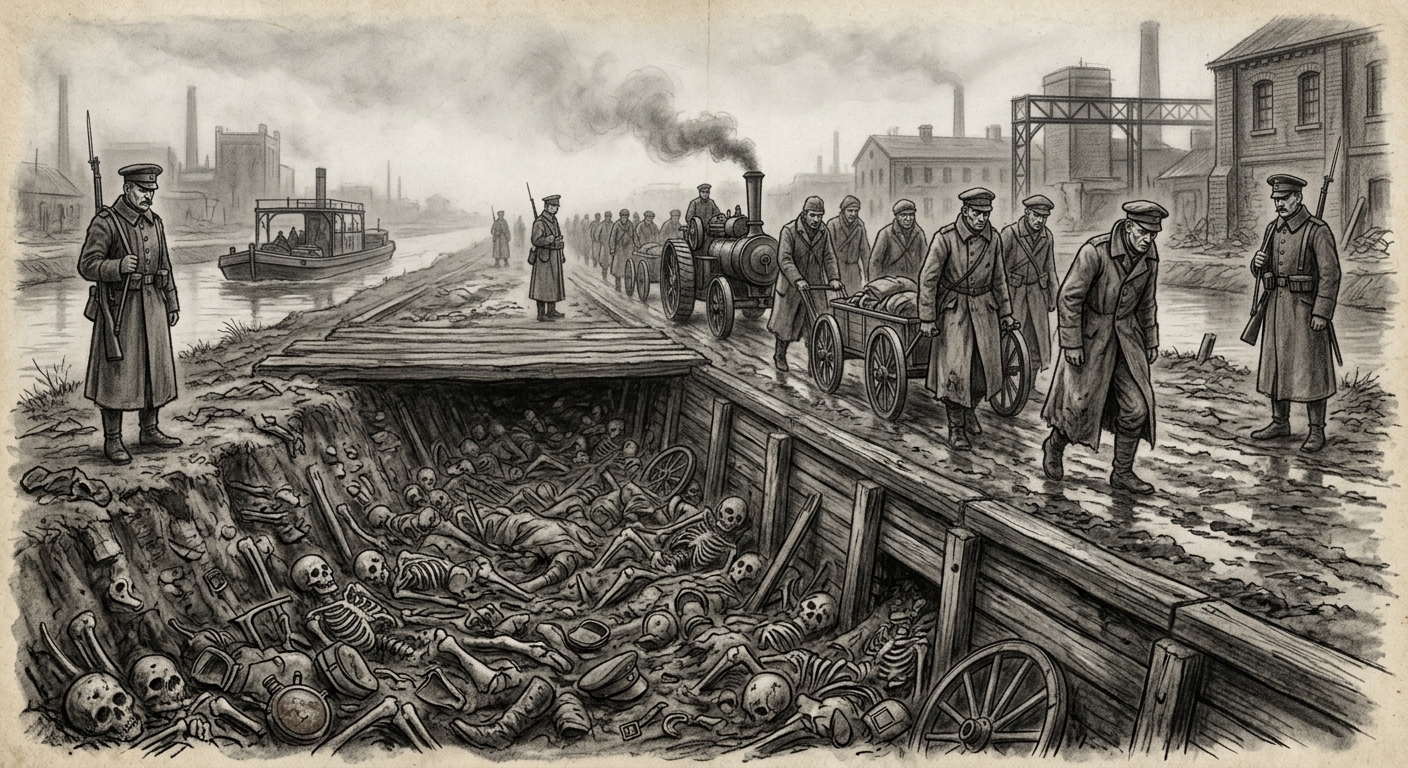 The Rhine Corridor — On the Dead Beneath the Roads, rendered as charcoal.