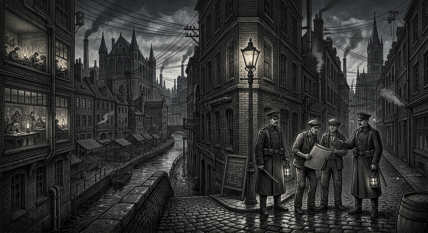 The Rhineland — On Curfew, Rihn, and the Government of Night, rendered as engraving.