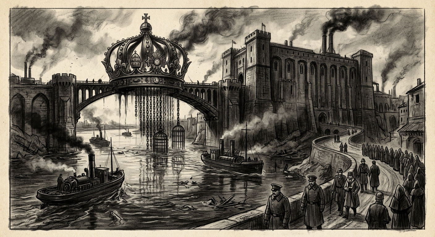 The Rhône — On Avignon and the Water That Crowned a Heresy, rendered as charcoal.