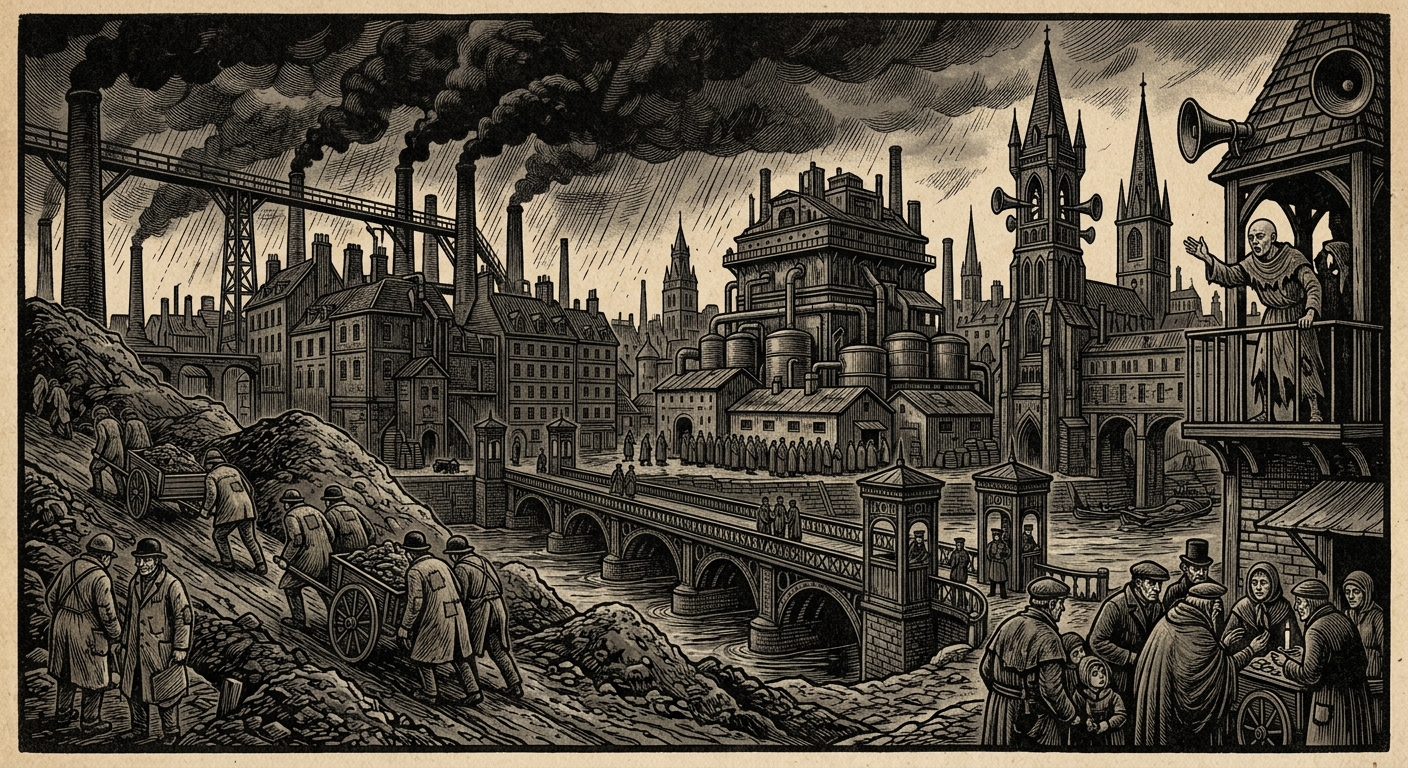 Rouen — On the Ash-Banks and the Civic Stomach, rendered as woodcut.