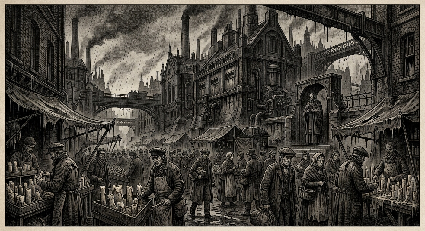 Rouen — On the Candle Market, rendered as engraving.
