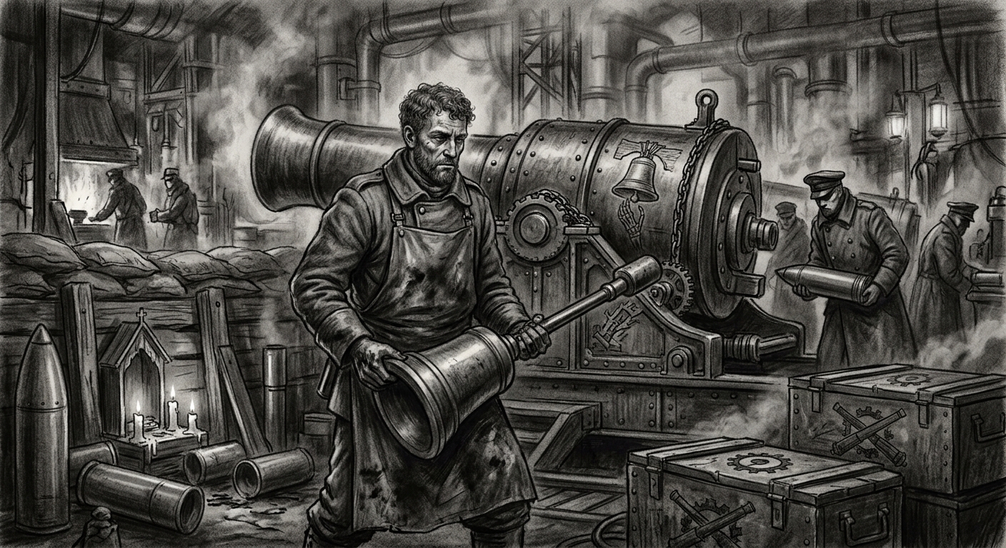 Saint Aegidius — On Patronage and Artillery Piety, rendered as charcoal.