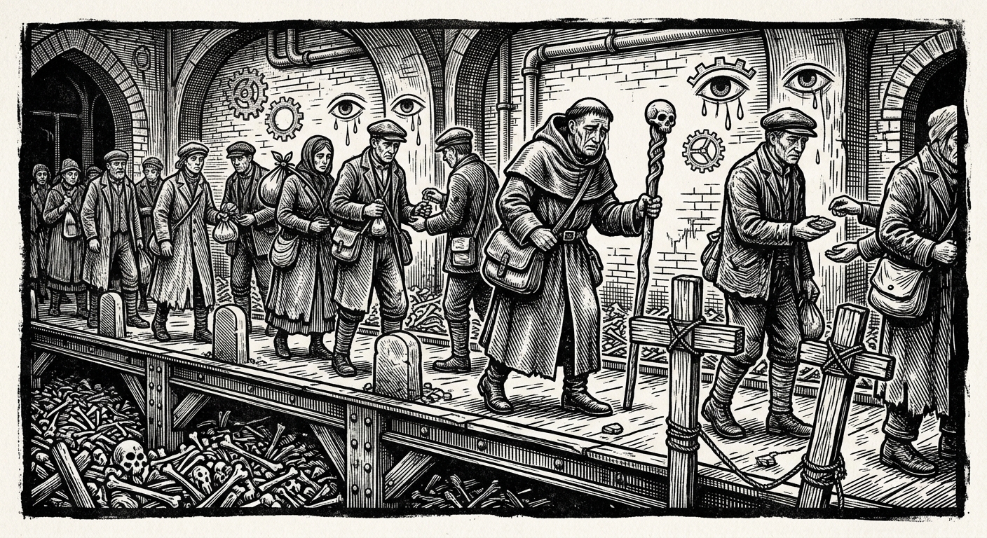Saint Edras — On the Bones at Strasbourg, rendered as woodcut.