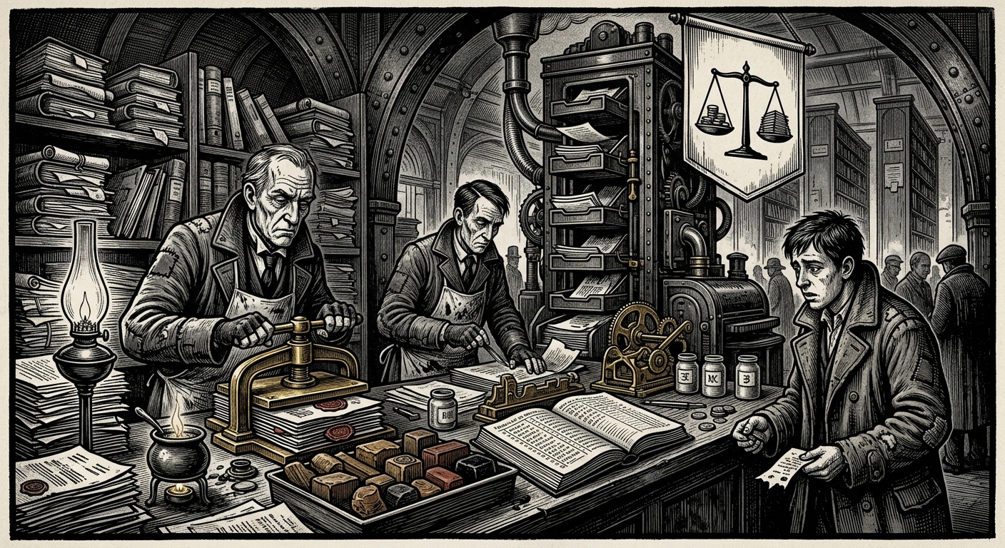 Sponsor-Seal Brokers — On Their Origin in Delay, rendered as woodcut.