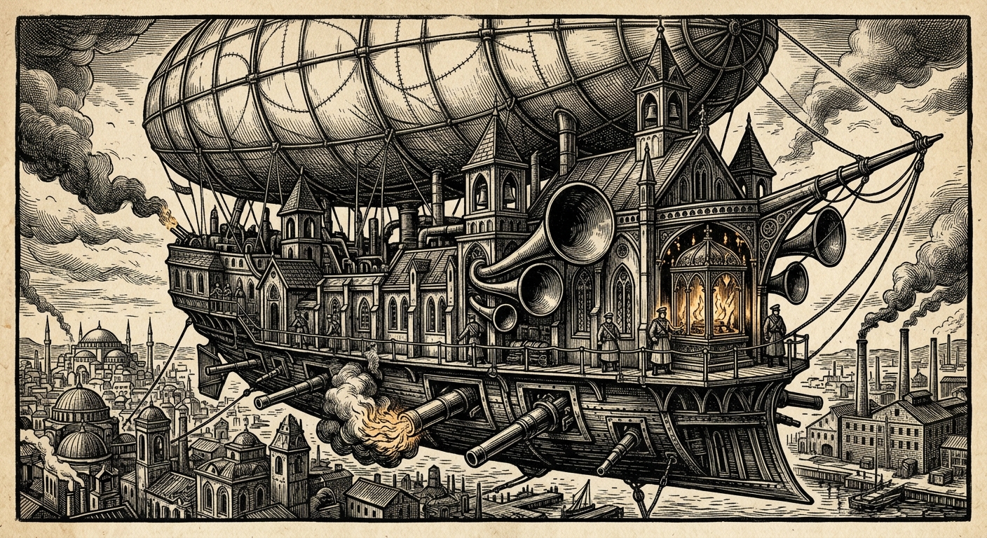 Vigil Arks — On Hull, Gas, Relic, Horn, and Fire, rendered as woodcut.
