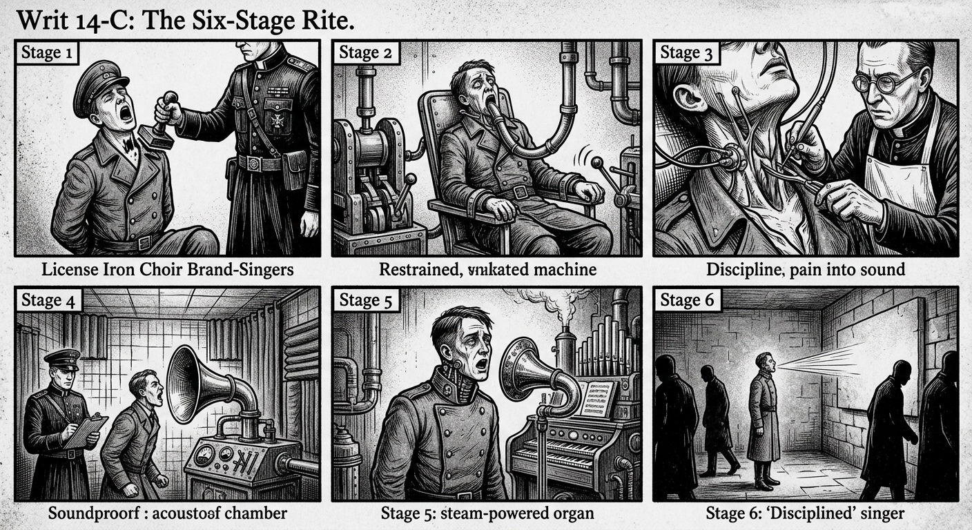 Writ 14-C — On the Six-Stage Rite, rendered as woodcut.