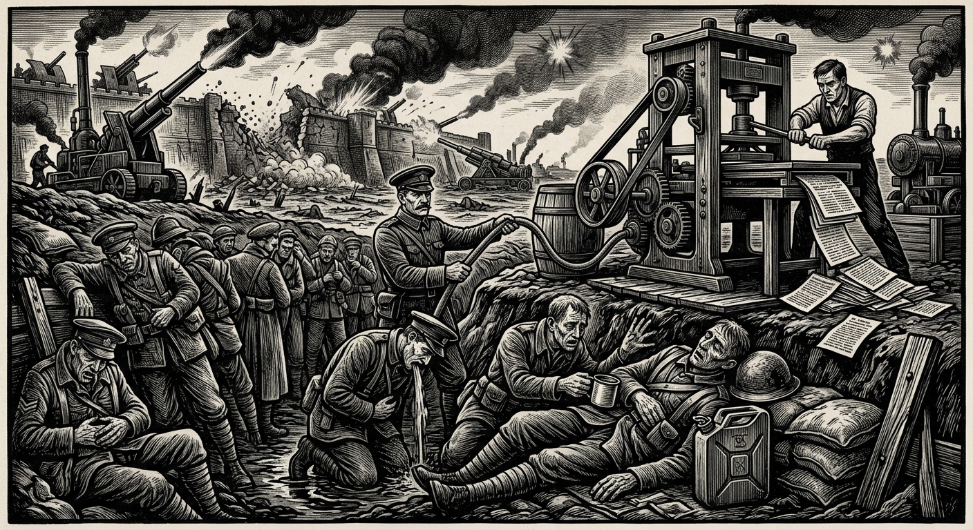 Bombardment of Bastion-Constantinople — On Dysentery, Ration Water, and the Lower War, rendered as woodcut.