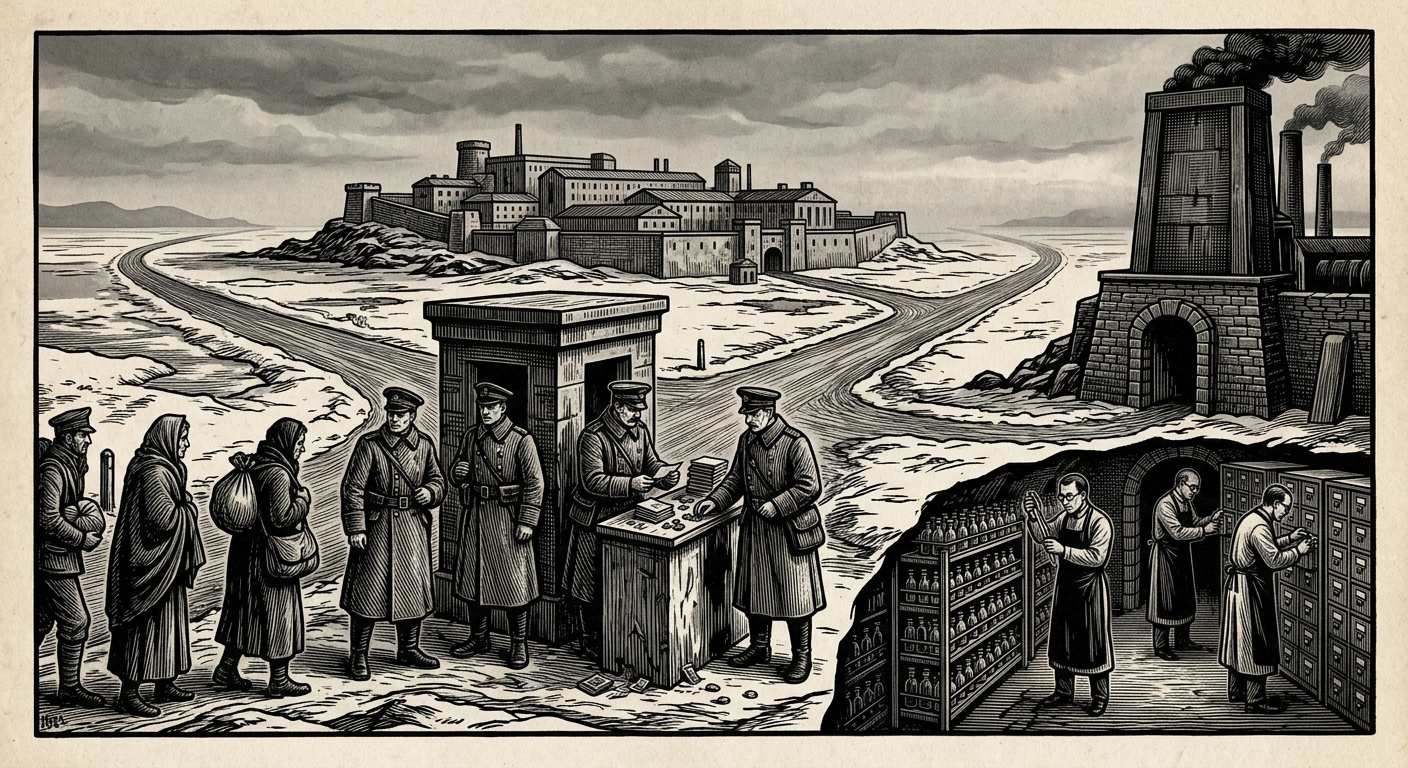 Brine Fork — On the Three Roads and the Seven Demands, rendered as woodcut.