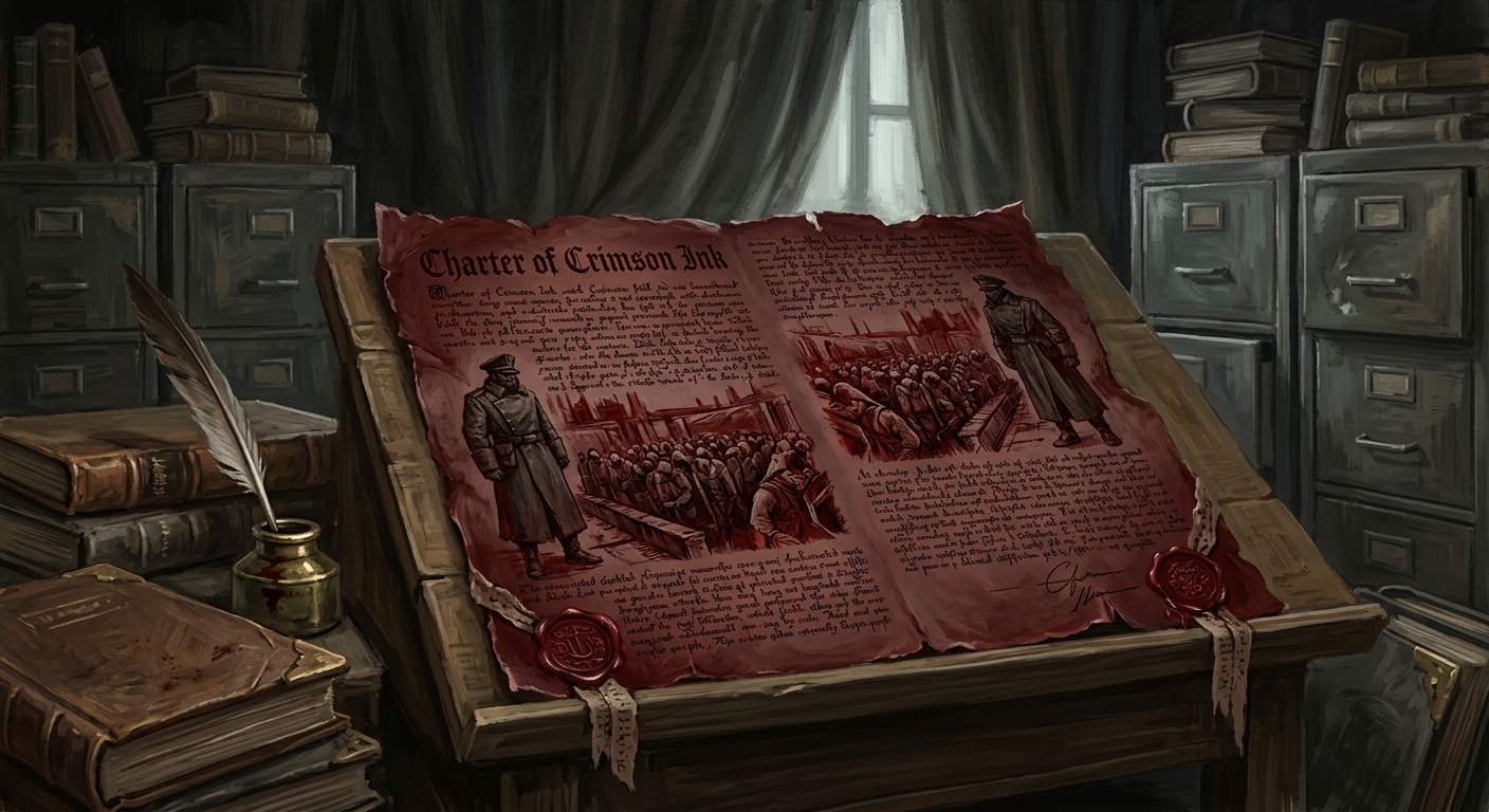Charter of Crimson Ink — Charter of Crimson Ink, rendered as oil-painting.