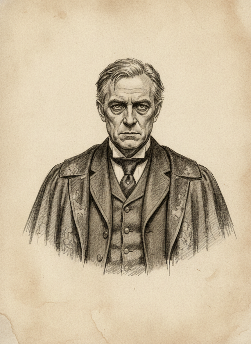 Black and white pencil dossier portrait of Doctor Haas, shown head and shoulders on vellum.