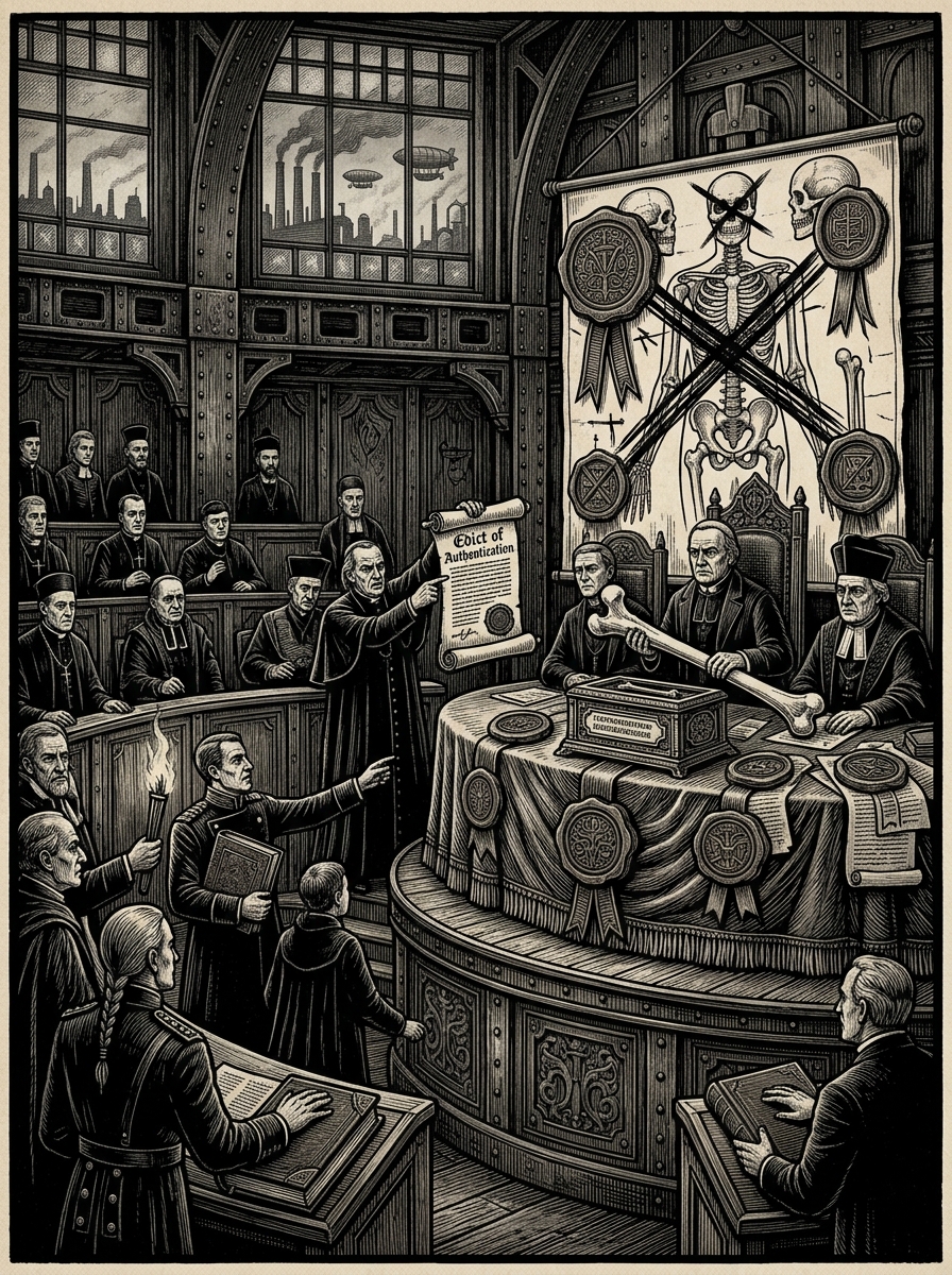 Edict of Authentication — On the Congress That Refused Arithmetic, rendered as woodcut.