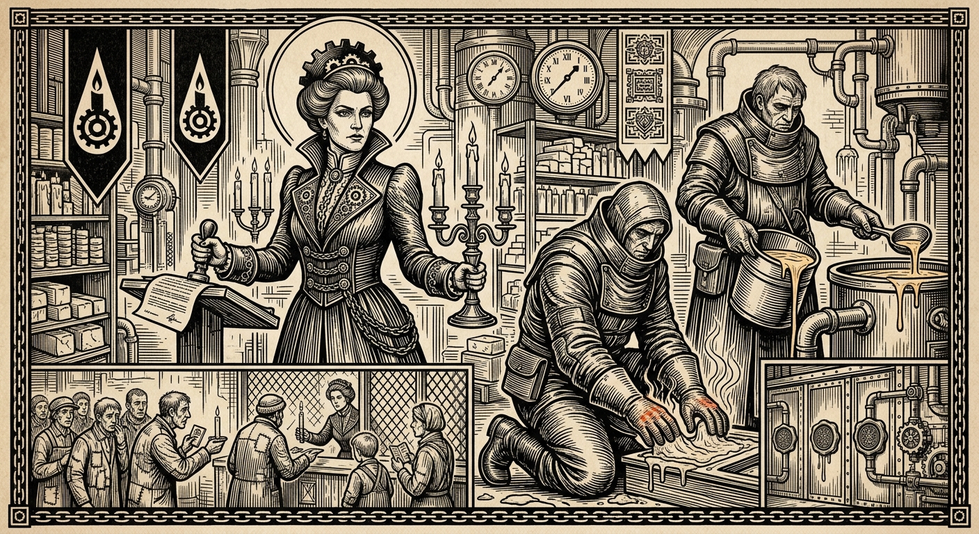 House Wickwarden — On Lady Maris Wick and Warm Hands, rendered as woodcut.